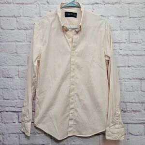 Abercrombie & Fitch Gingham Check Button Shirt Mens M Peach Skater Preppy Travel